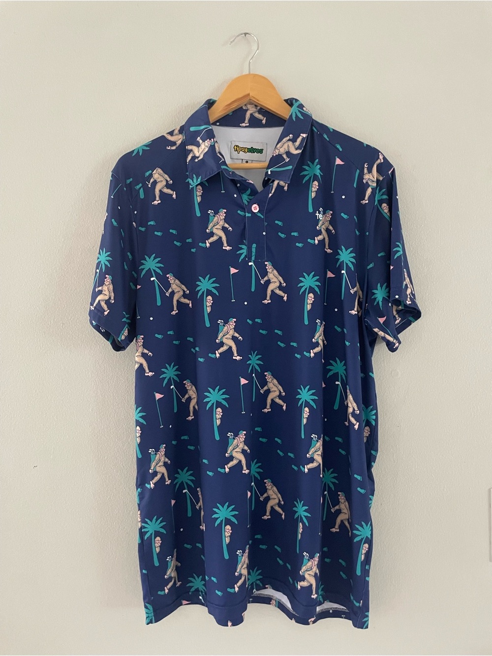 Mens Tipsy Elves Navy Polo with Palm Tree & Golfer Print